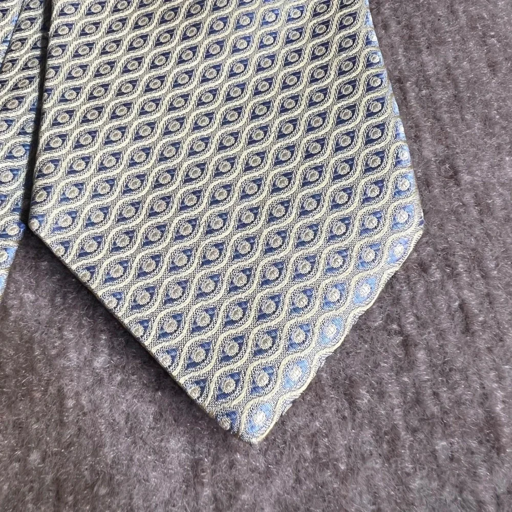 Hugo Boss Tie Mens Blue Yellow Geometric Silk Necktie Italy Designer